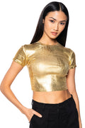 ARIES METALLIC RIB SHORT SLEEVE T SHIRT IN GOLD