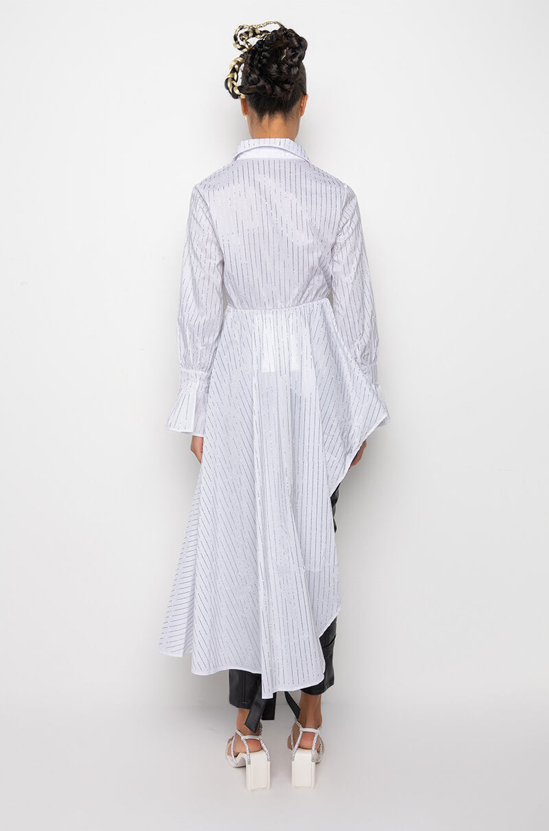 TAYLOR ASYMMETRICAL POPLIN RHINESTONE BUTTON DOWN BLOUSE