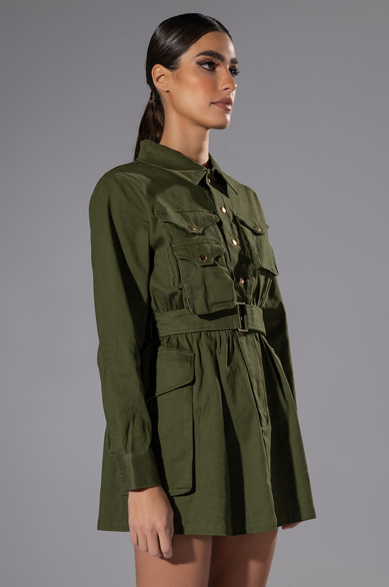 ATTENTION CARGO LONG SLEEVE MINI DRESS