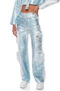 AUBREY BRUSHED METALLIC WIDE LEG CARGO JEANS