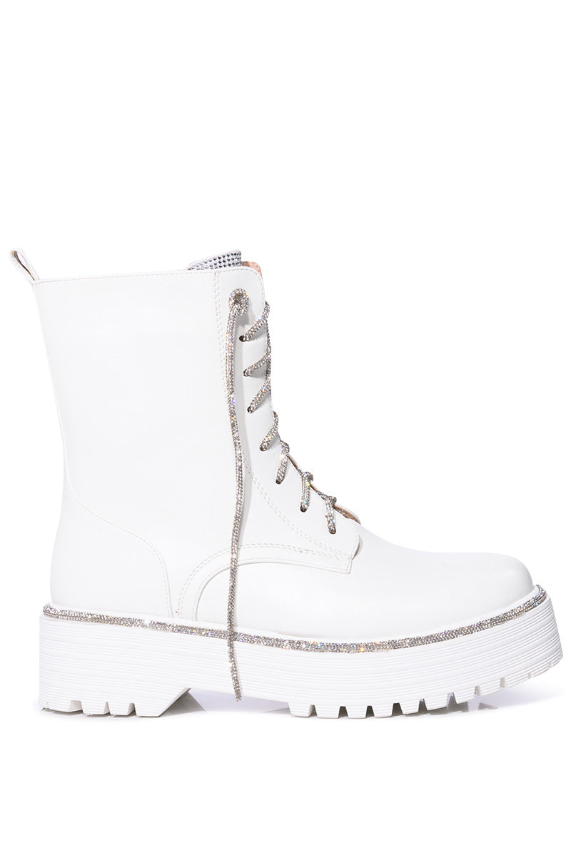 AZALEA WANG ATTENTIVE EMBELLISHED BOOTIE IN WHITE