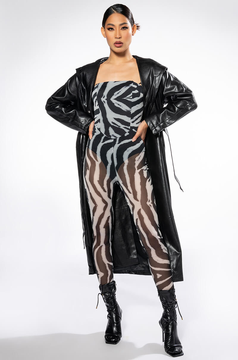 AZALEA WANG ASAP RIRI PU HOODED TRENCH COAT