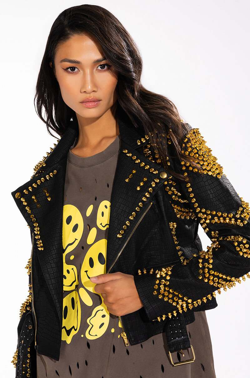 SOFI GOLD STUD CROC MOTO JACKET