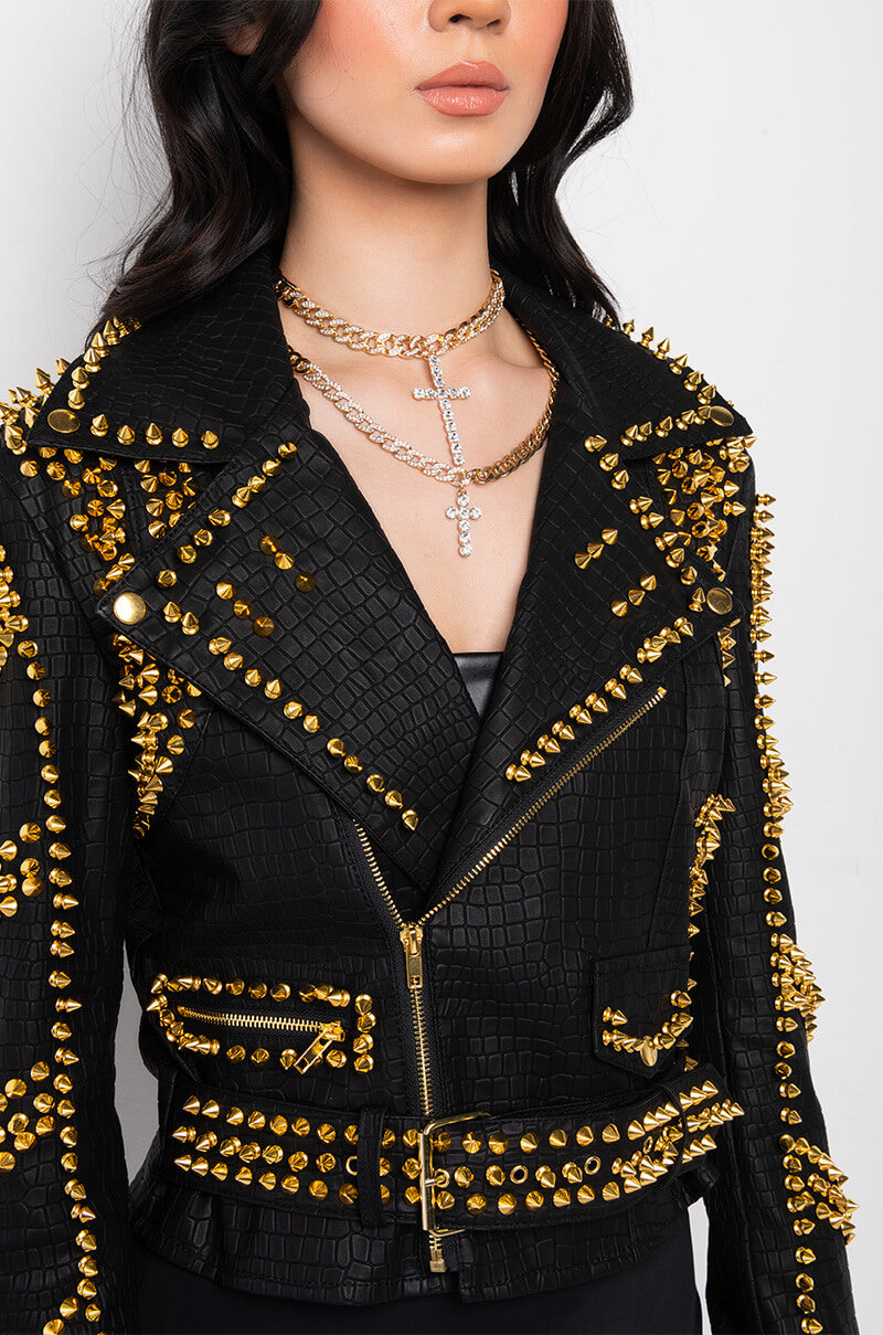 SOFI GOLD STUD CROC MOTO JACKET