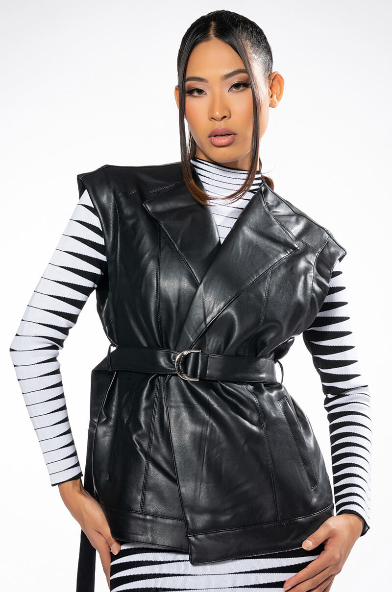 AZALEA WANG DOLLY PU VEST WITH ADJUSTABLE BELT
