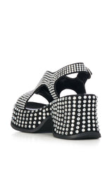 AZALEA WANG EASTONA BLACK EMBELLISHED CHUNKY SANDAL