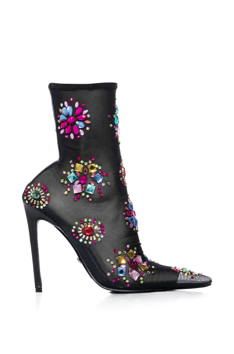 AZALEA WANG FAIRGROUND MULTI GEM CLUSTER MESH BOOTIE
