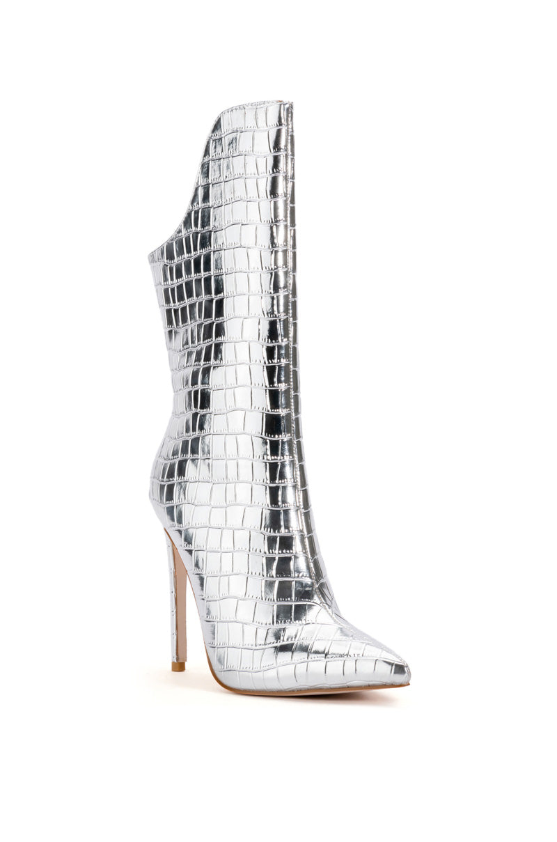 AZALEA WANG FAYE CROC BOOTIE IN SILVER