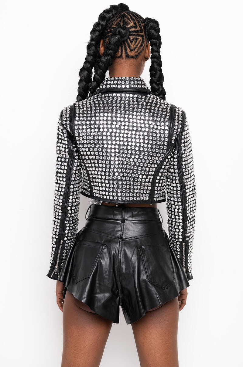 AZALEA WANG GAZETTE 3000 STUDS MOTO JACKET IN BLACK
