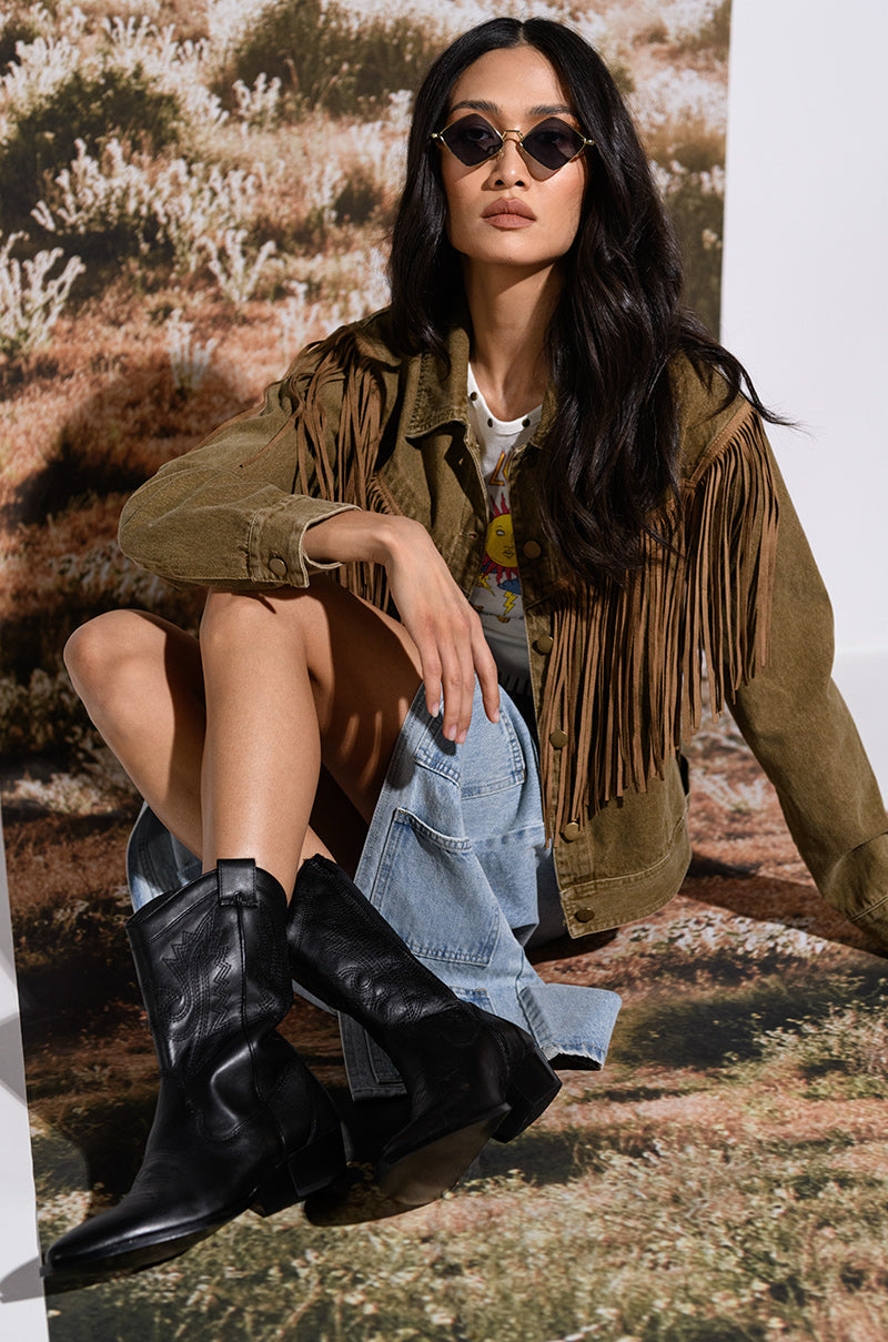 AZALEA WANG MOCO BLACK WESTERN BOOT