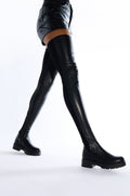 AZALEA WANG HAYDEE BLACK OVER THE KNEE SUEDE AND PU BOOT