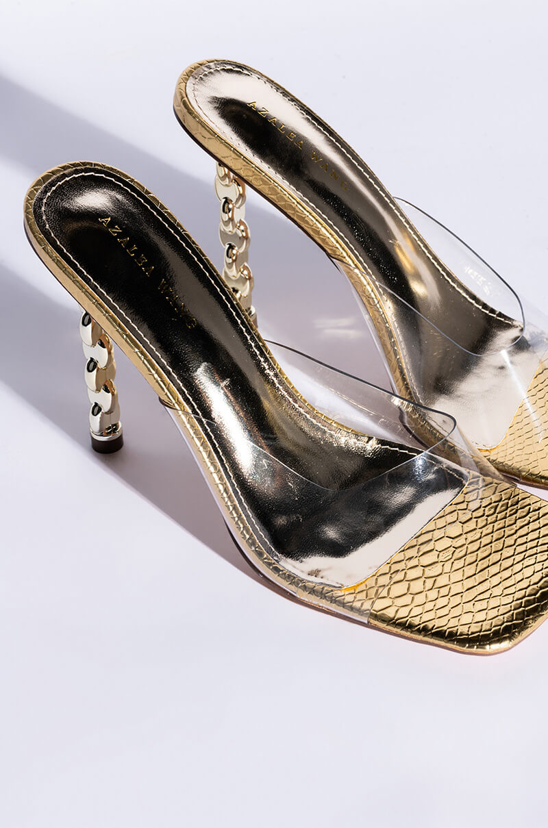 AZALEA WANG HEARTS RACING STILETTO SANDAL IN GOLD