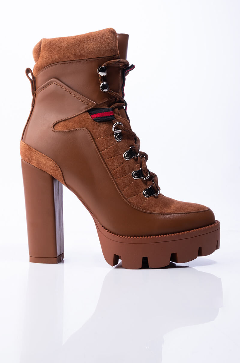 AZALEA WANG I GOT THE SAUCE CHUNKY HEEL BOOTIE IN BROWN