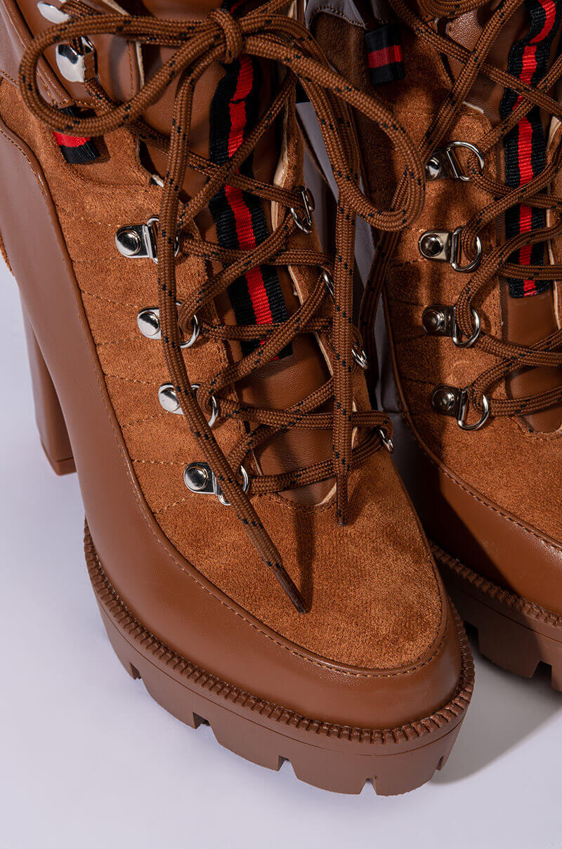 AZALEA WANG I GOT THE SAUCE CHUNKY HEEL BOOTIE IN BROWN
