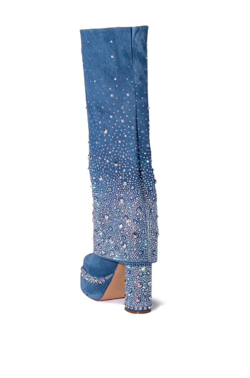 AZALEA WANG INVISIBLE DENIM BOOT WITH DIAMONDS
