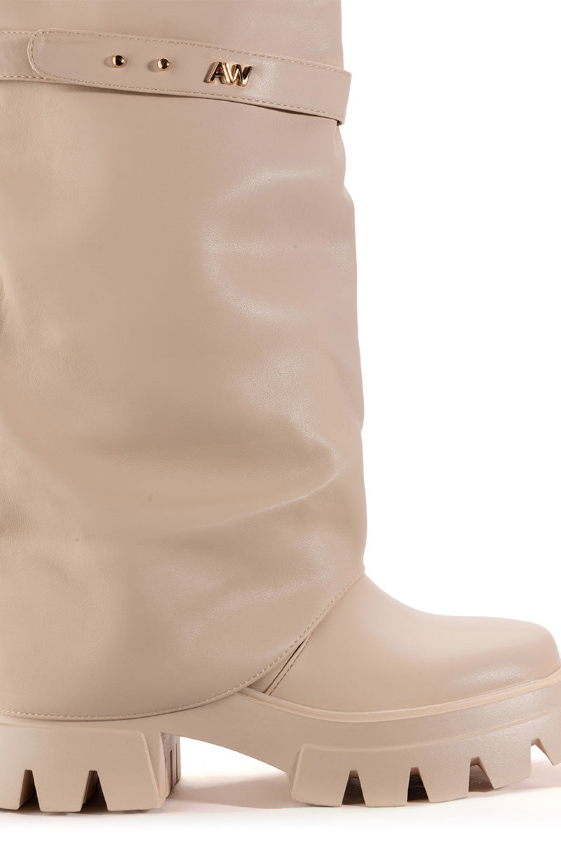 AZALEA WANG JET FOLD OVER FLATFORM BOOT IN BONE