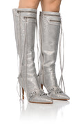 AZALEA WANG MAEVE STILETTO BOOT IN EMBELLISHED SILVER