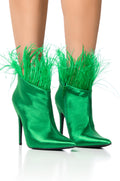 AZALEA WANG KAYLYNN FEATHER BOOTIE IN GREEN