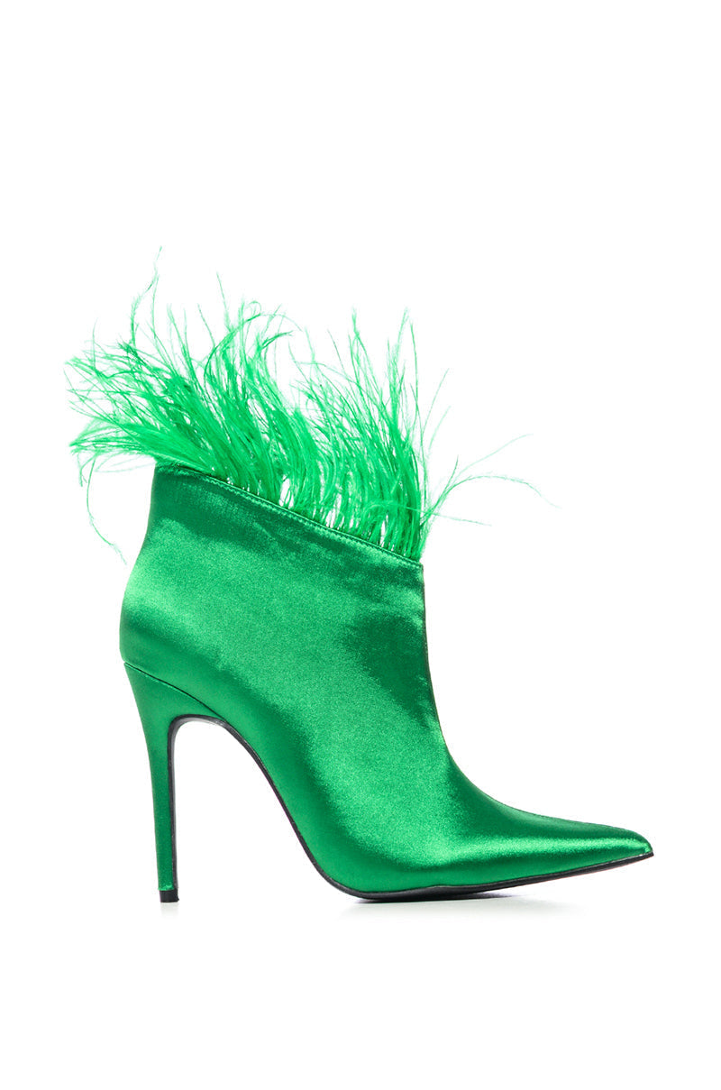 AZALEA WANG KAYLYNN FEATHER BOOTIE IN GREEN
