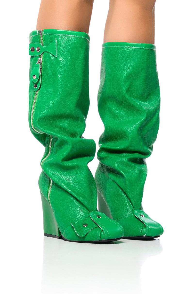 AZALEA WANG SENNA GREEN CHUNKY HEEL INDUSTRIAL LOOK BOOT
