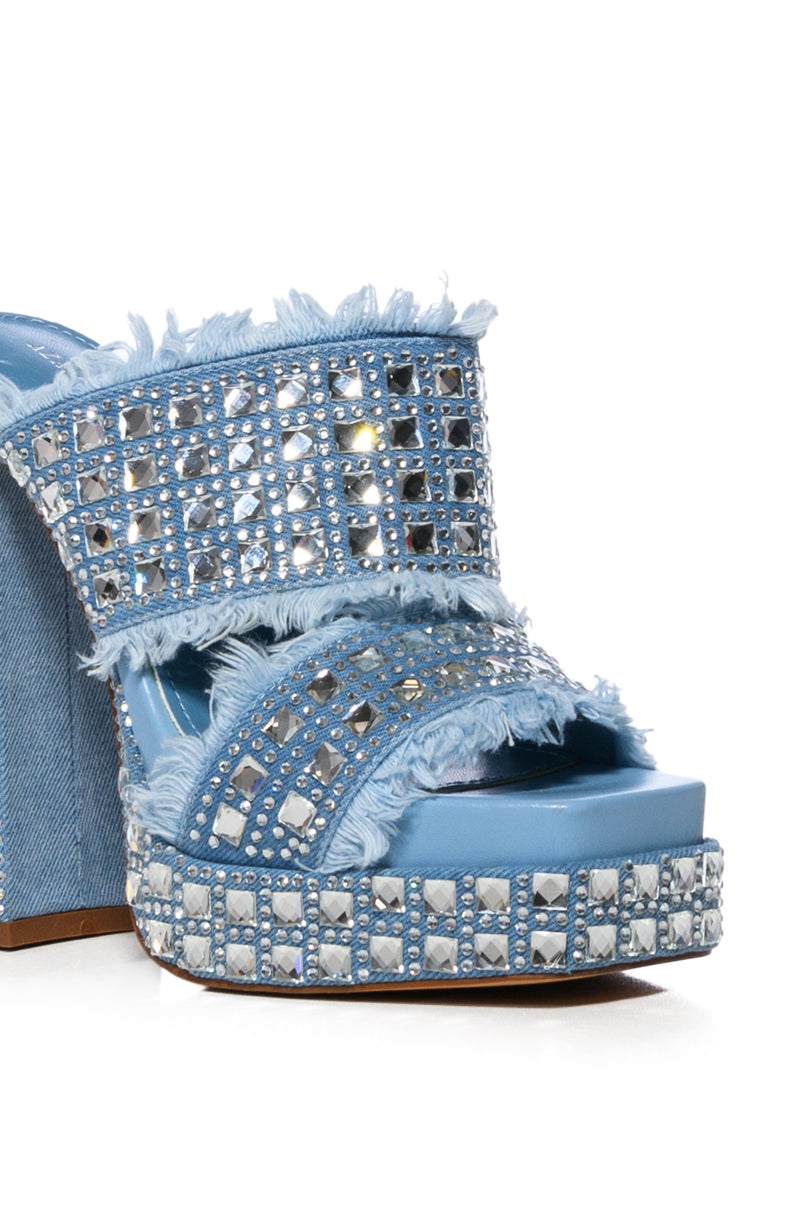 AZALEA WANG KOHANA EMBELLISHED CHUNKY DENIM SANDAL