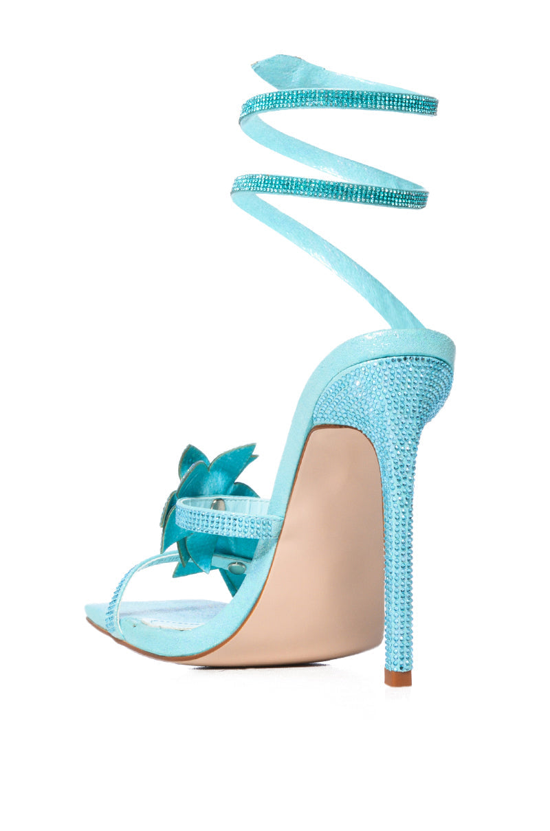 AZALEA WANG MCKAY BLUE FLOWER EMBLLISHED COIL SANDAL