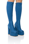 AZALEA WANG MAXINE DENIM CHUNKY BOOT