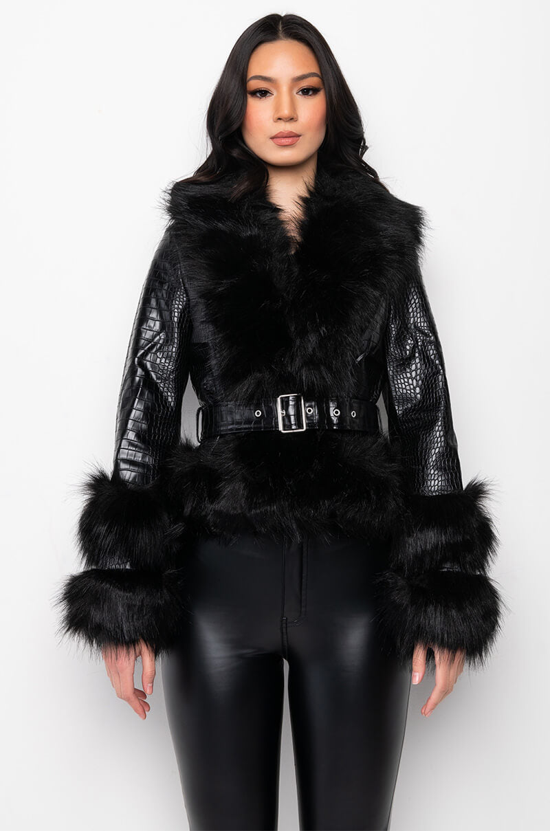AZALEA WANG MONTAUK FAUX FUR MOTO JACKET
