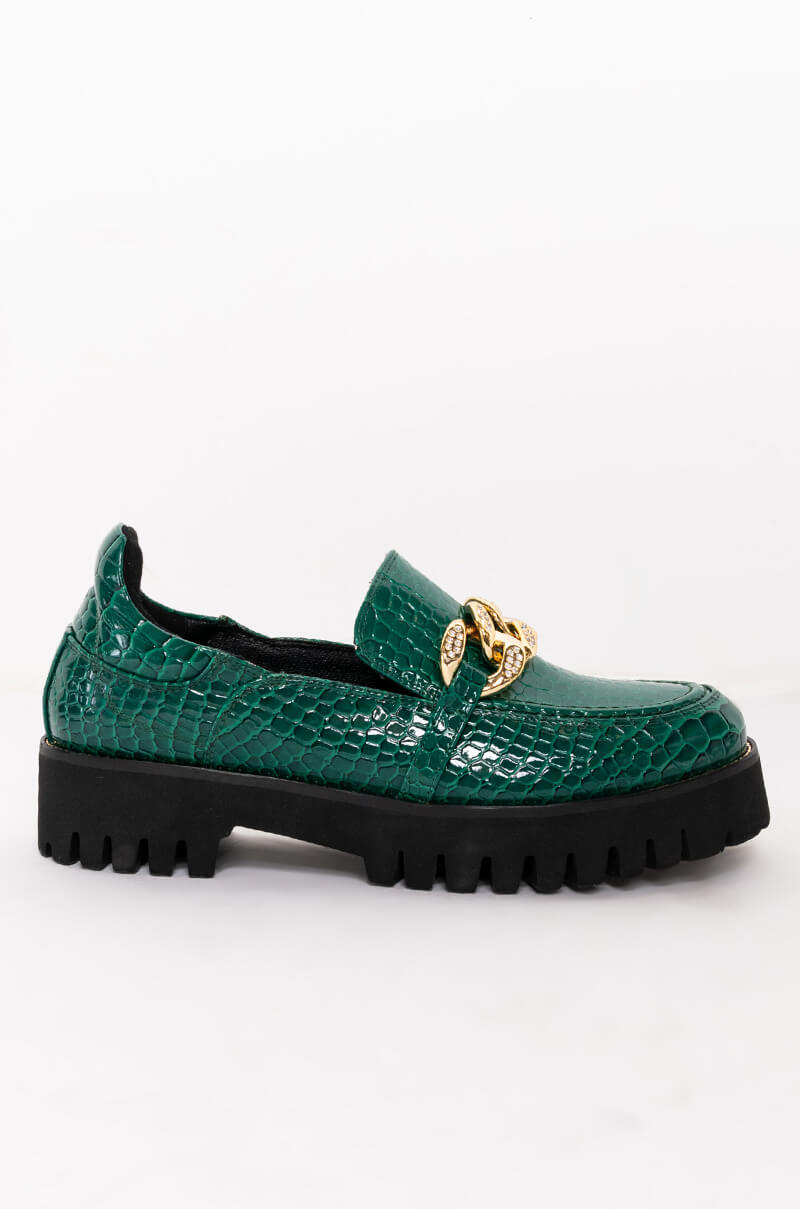AZALEA WANG MY WAY FLATFORM LOAFER IN GREEN CROC