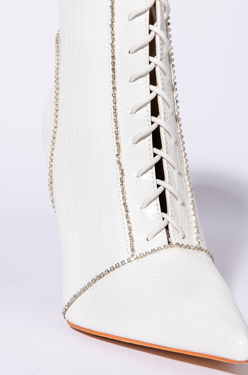 AZALEA WANG NIGHTS IN VEGAS STILETTO BOOTIE IN WHITE CROC