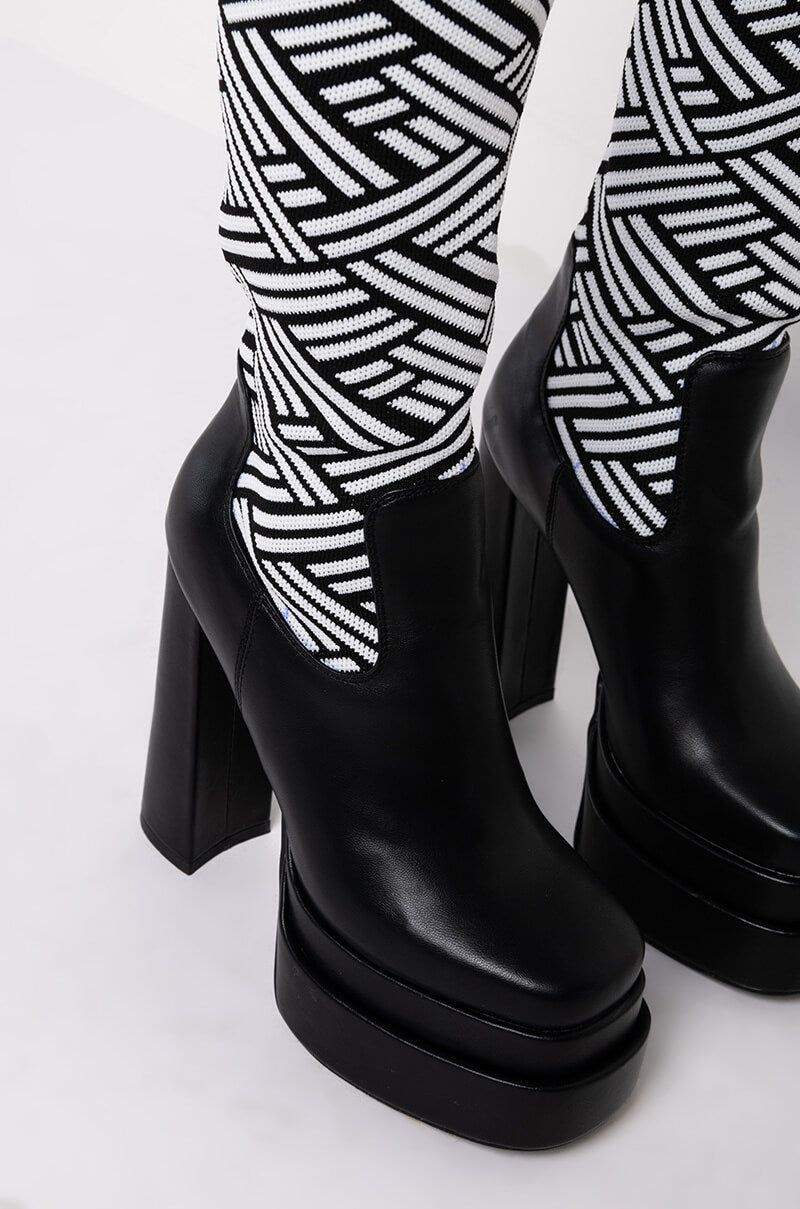 AZALEA WANG NO SMALL TALK CHUNKY BOOT IN BLACK WHITE