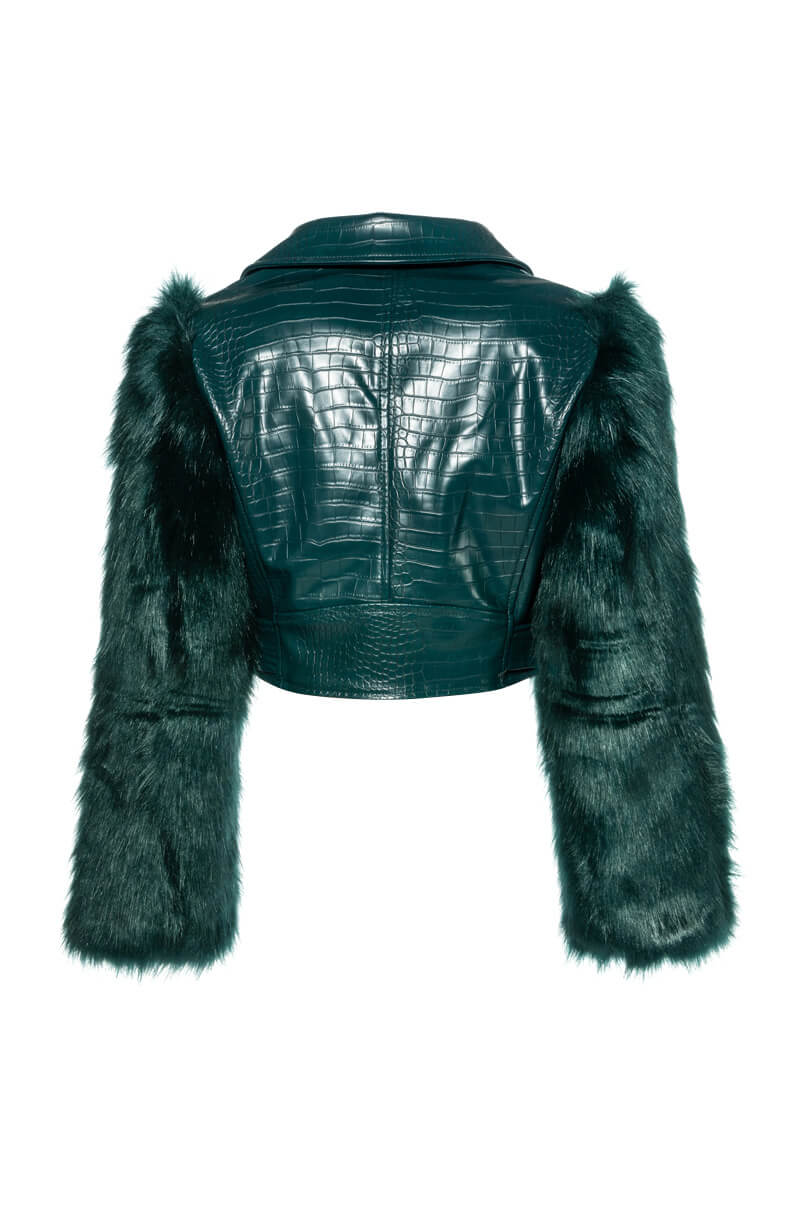 AZALEA WANG NOLLA FAUX FUR ARMS CROC MOTO JACKET