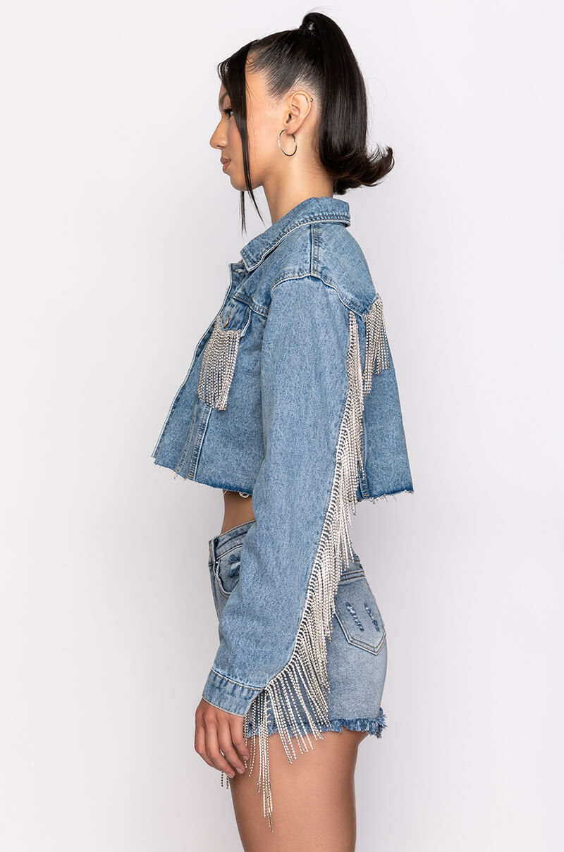 AZALEA WANG JULES DENIM WITH RHINESTONES