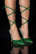AZALEA WANG RISS BLING LACE UP PUMP IN GREEN