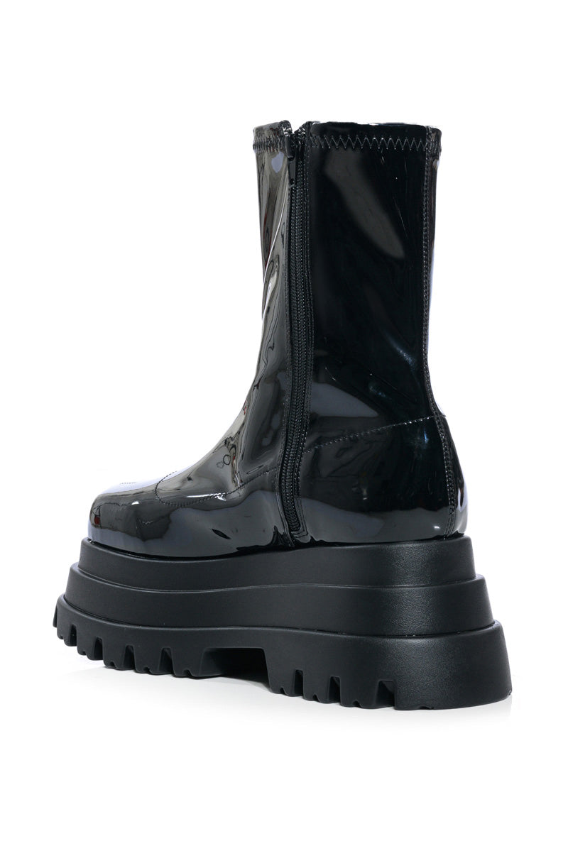 AZALEA WANG RUSH PATENT FLATFROM BOOT IN BLACK