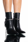 AZALEA WANG SELENE HARNESS STILETTO BOOTIE IN BLACK