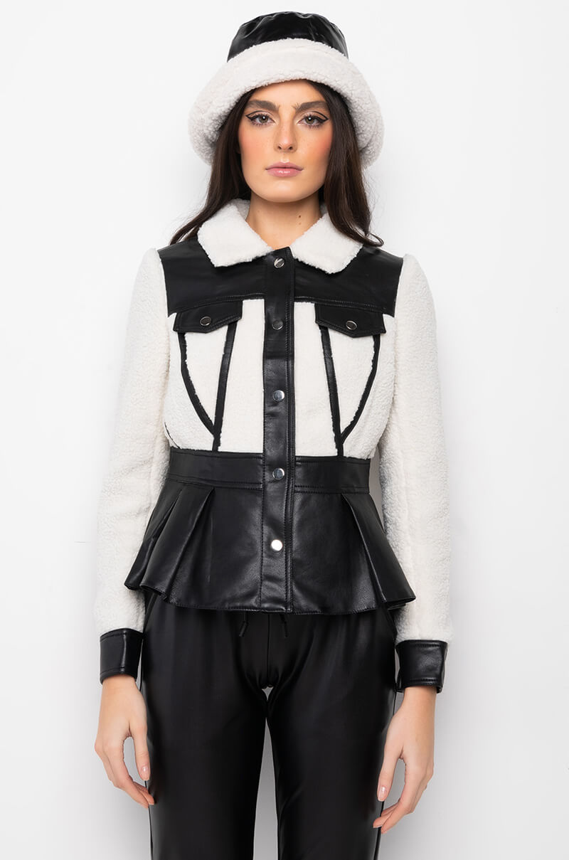 SHERPA MOTO TRIM PEPLUM JACKET