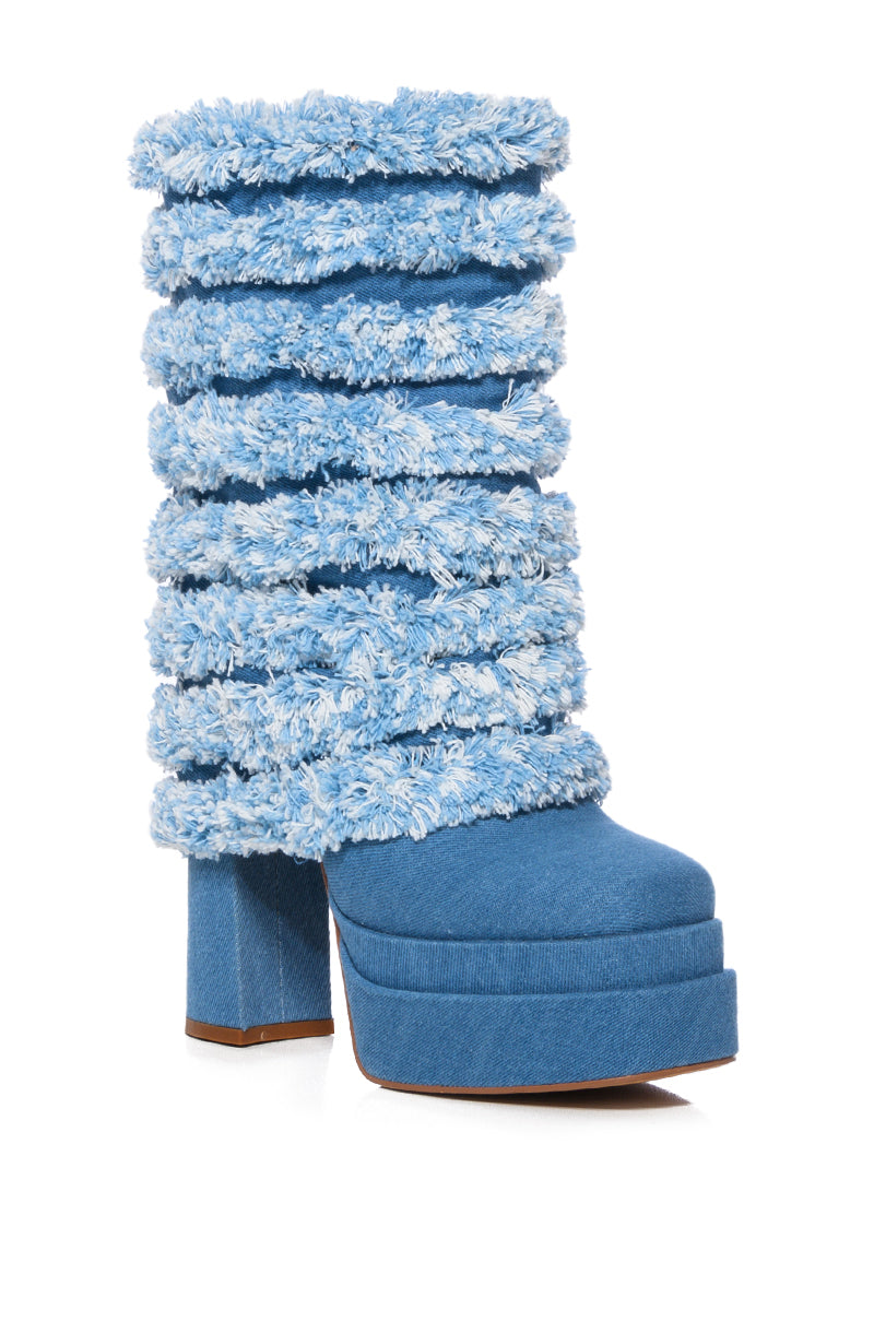 AZALEA WANG SIDSE CHUNKY BOOT IN DENIM