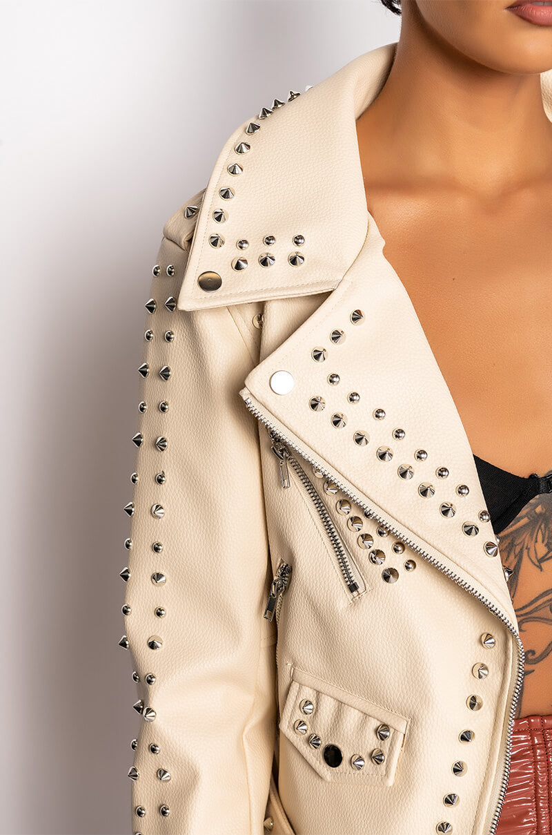 AZALEA WANG SUMMER SET STUDDED MOTO JACKET
