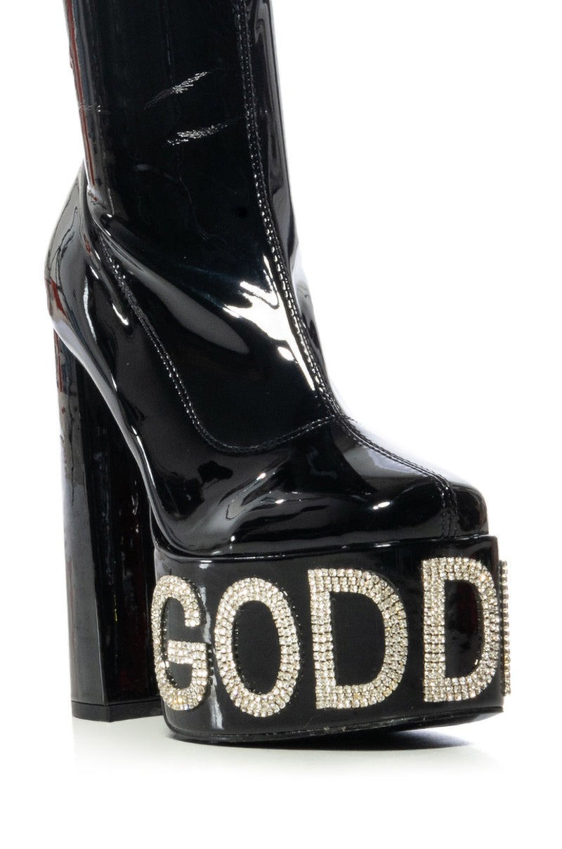 AZALEA WANG TEEGAN GODDESS EMBELLISHED BOOTIE IN BLACK