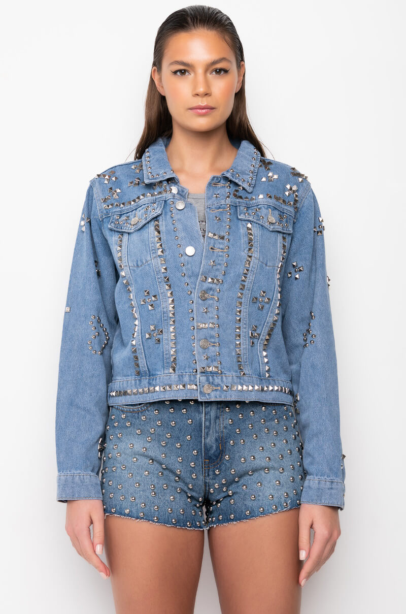 AZALEA WANG ERIKKA STUDDED DENIM JACKET
