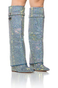 AZALEA WANG SMOOTH CRIMINAL DENIM DIAMOND COVERED WEDGE BOOT