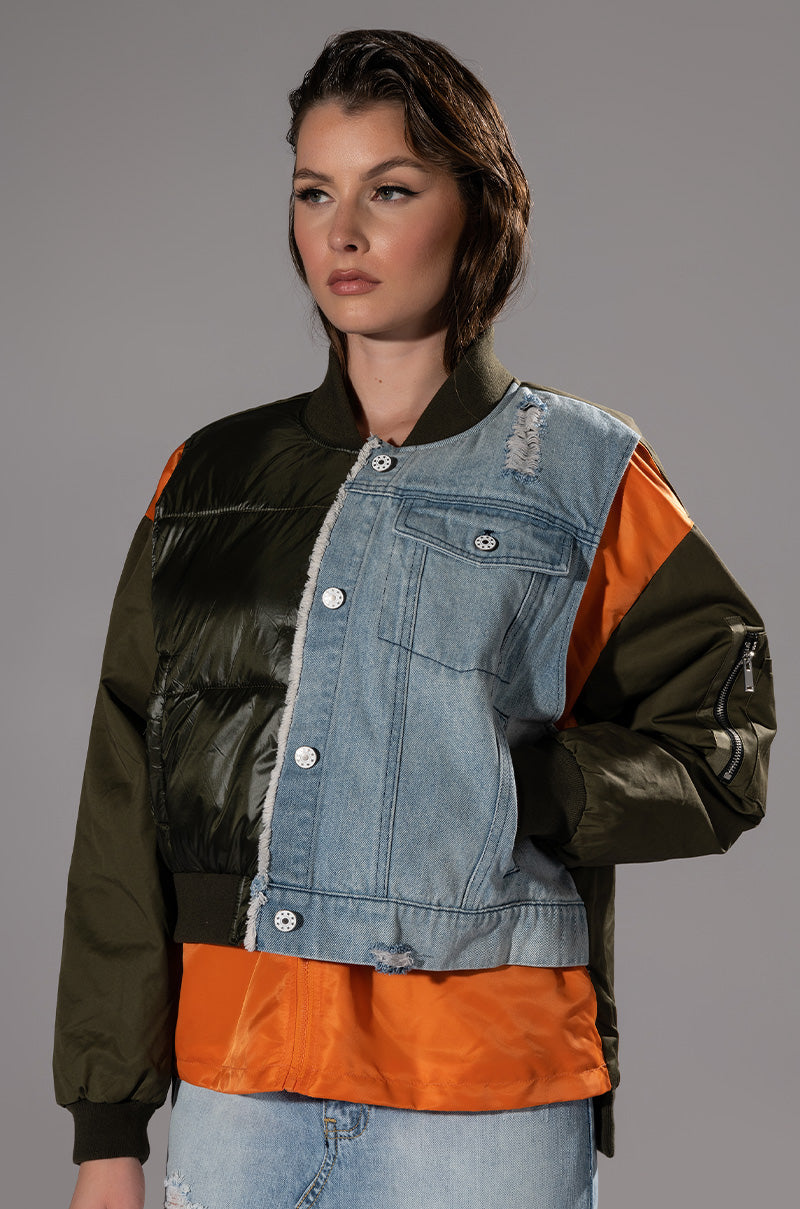 TUCKER MIXED DENIM BOMBER JACKET