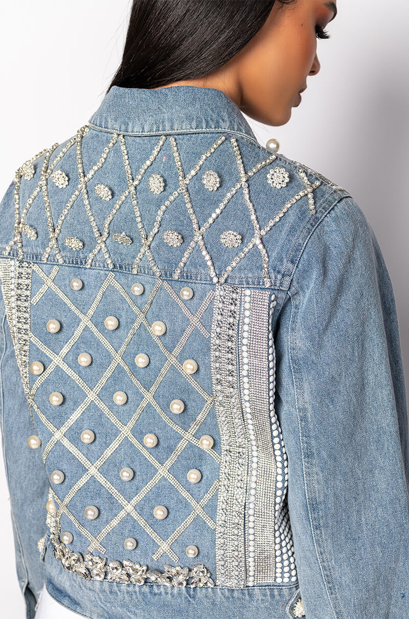 CARLI ULTRA BEDAZZLE RHINESTONE DENIM JACKET