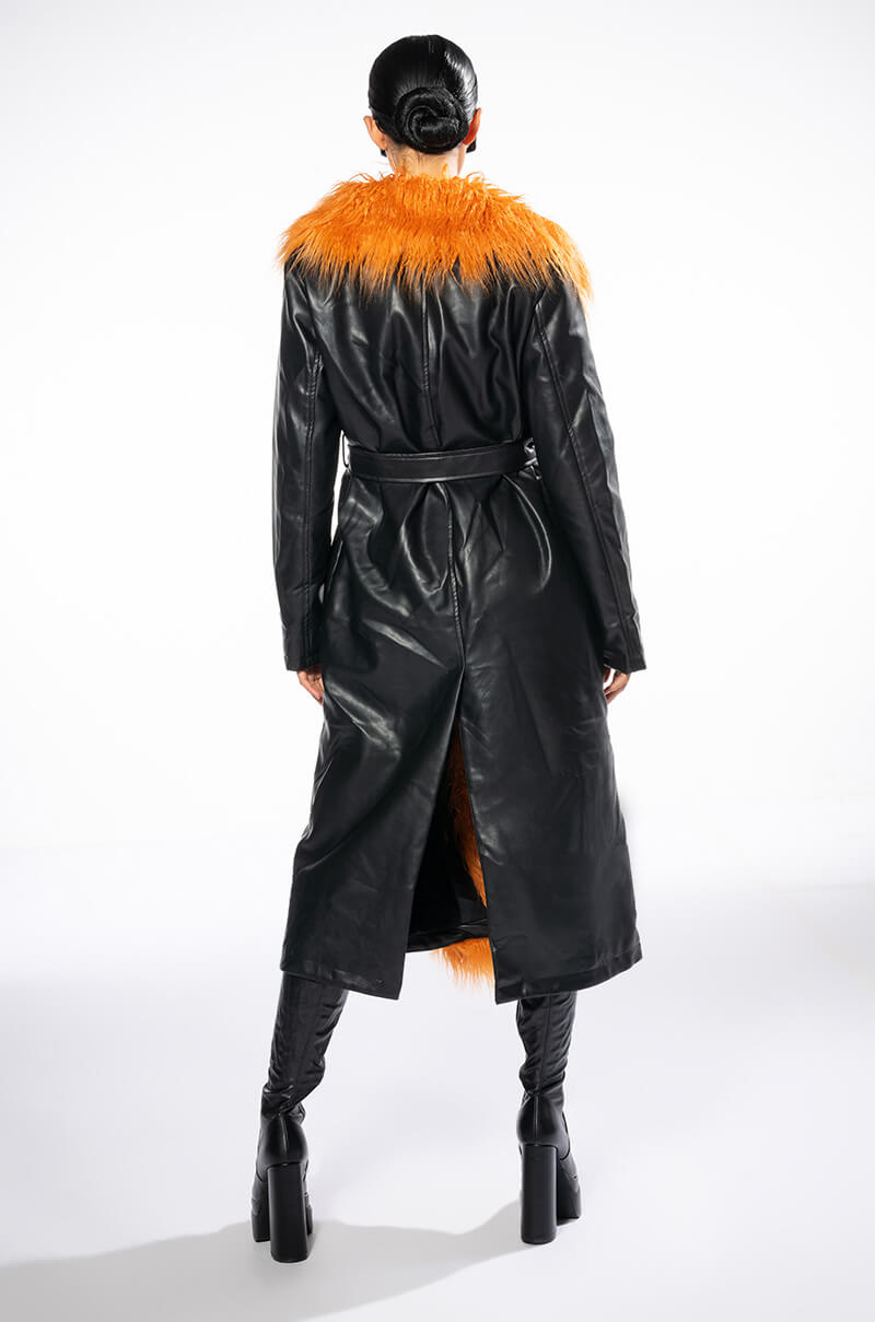 AZALEA WANG YAZ PLEATHER TRENCH WITH FAUX FUR
