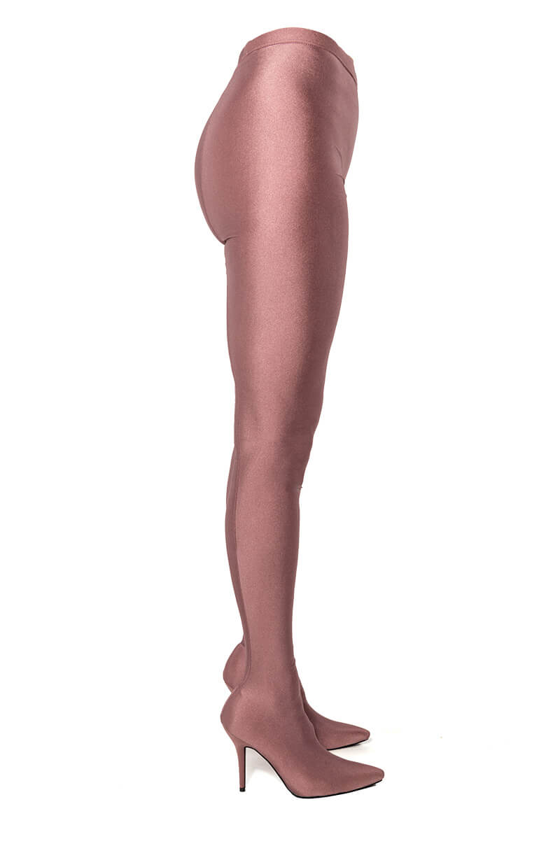 AZALEA WANG TAYTAY SEXY STILETTO BOOT PANT IN TAUPE STRETCH