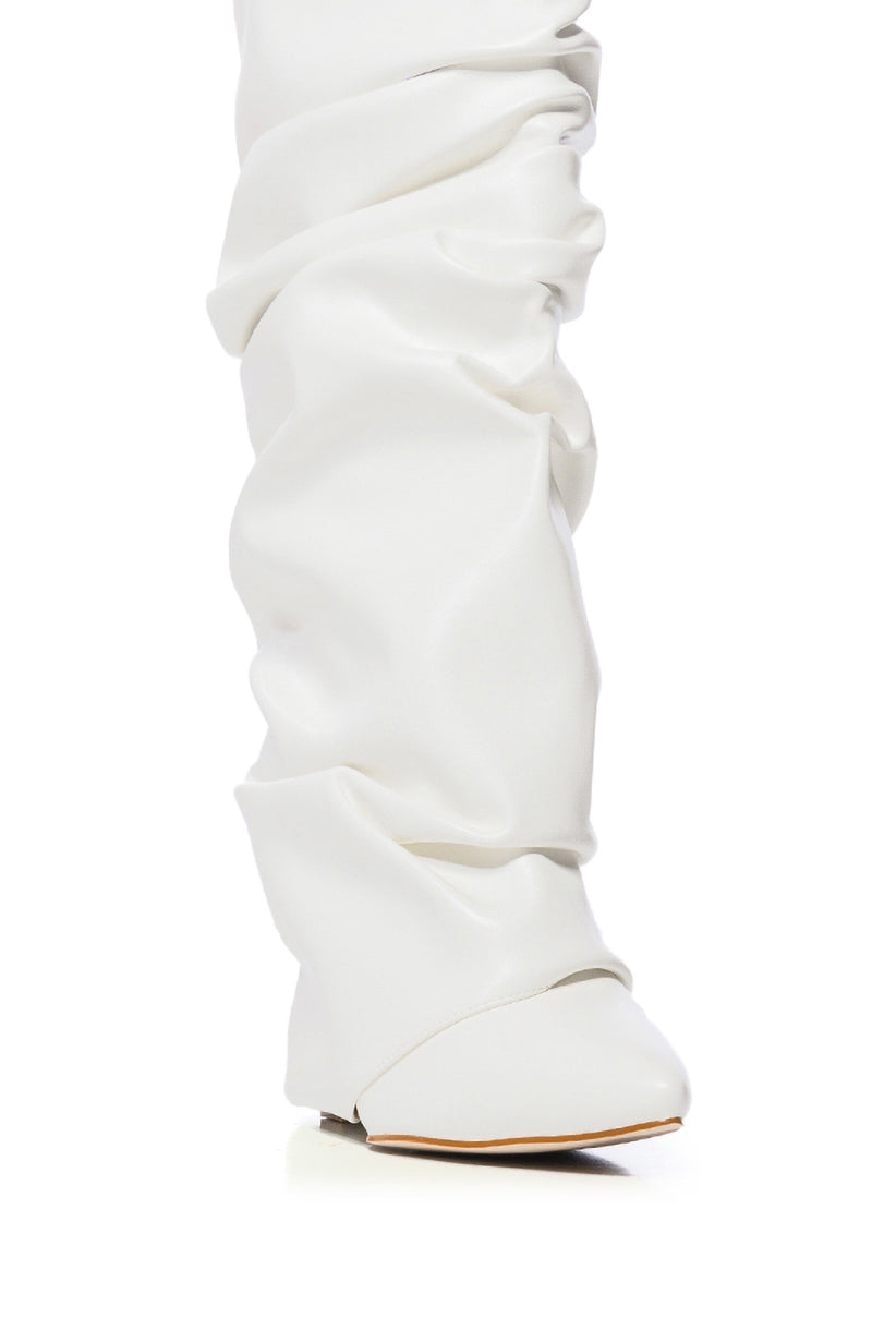 AZALEA WANG ZUMMA WHITE RUCHED WEDGE BOOT