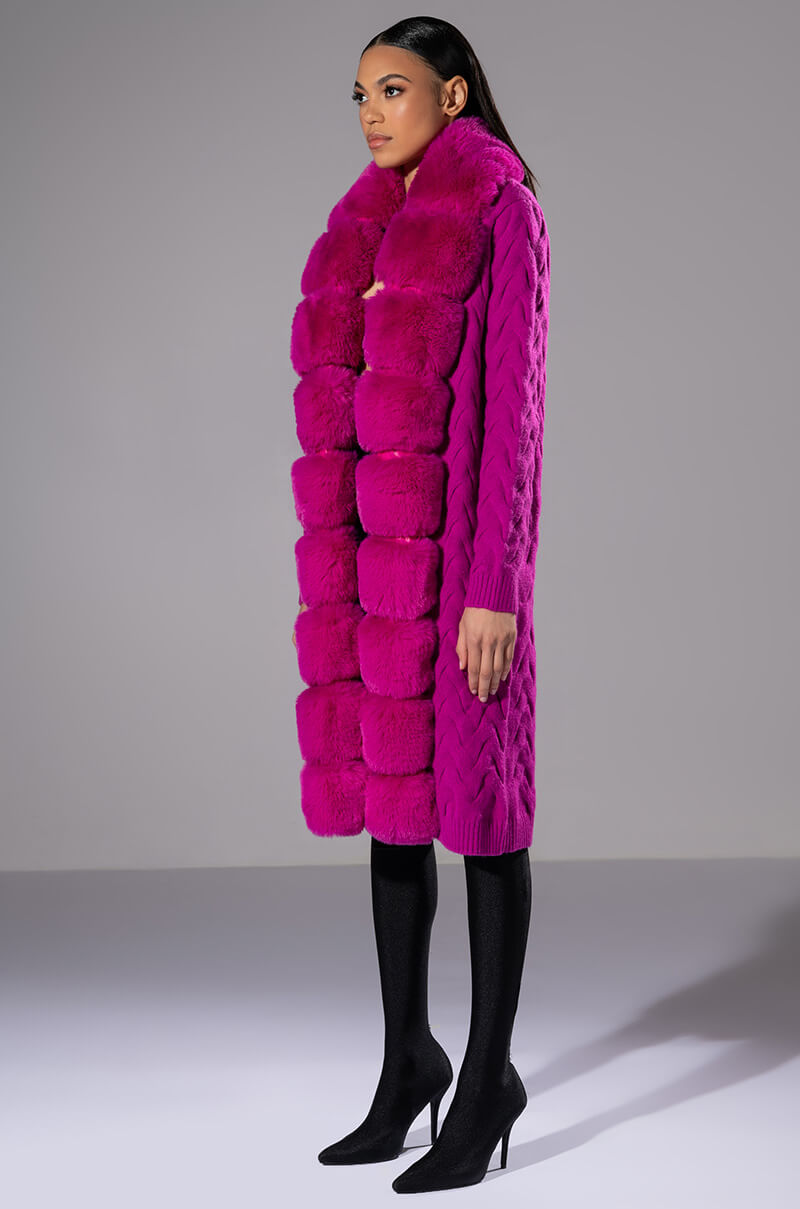 BABBS KNIT TRENCH WITH FAUX FUR LINING