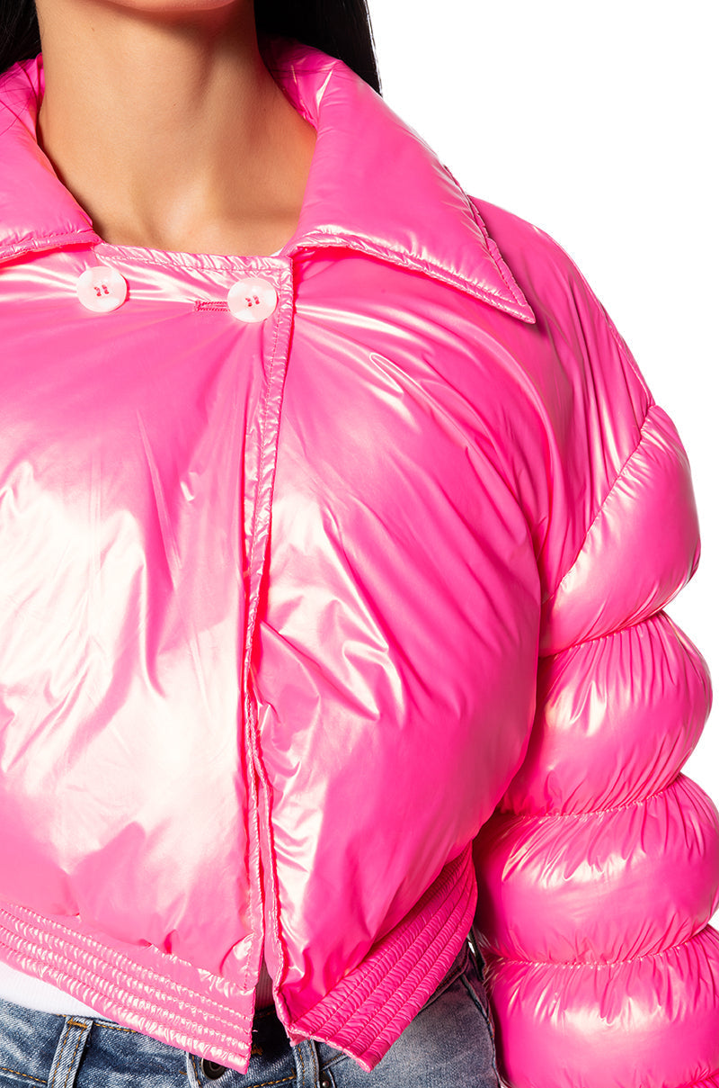 BACK AT IT PINK PUFFER WITH ZIP OF SCARF