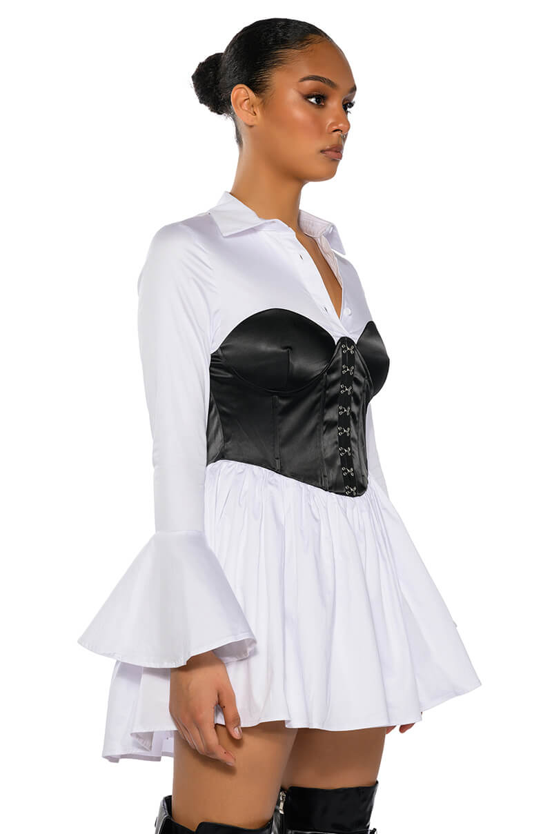 BACK TO BUSINESS CORSET MINI DRESS